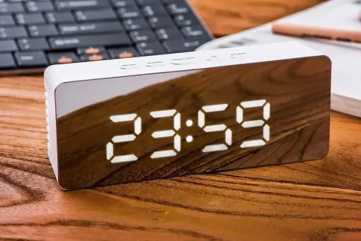 LED Smart Clock Mirror Night Light Table Lamp