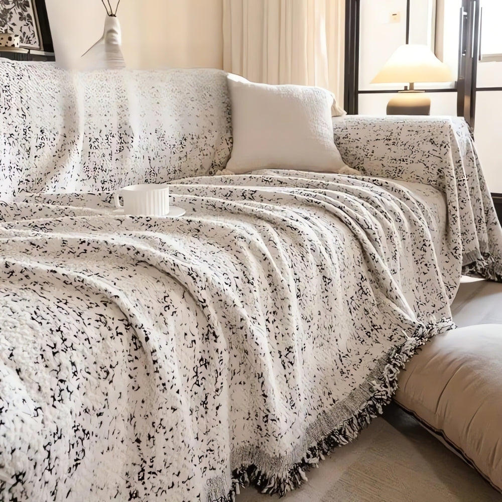 Stretchable Sofa Slipcover Grey White Geometric Pattern