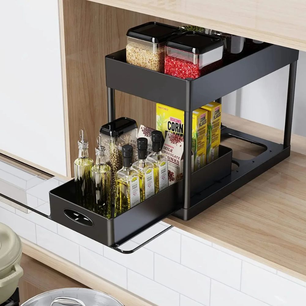 Space Saving 2 Level Slide Out Shelf Storage Rack