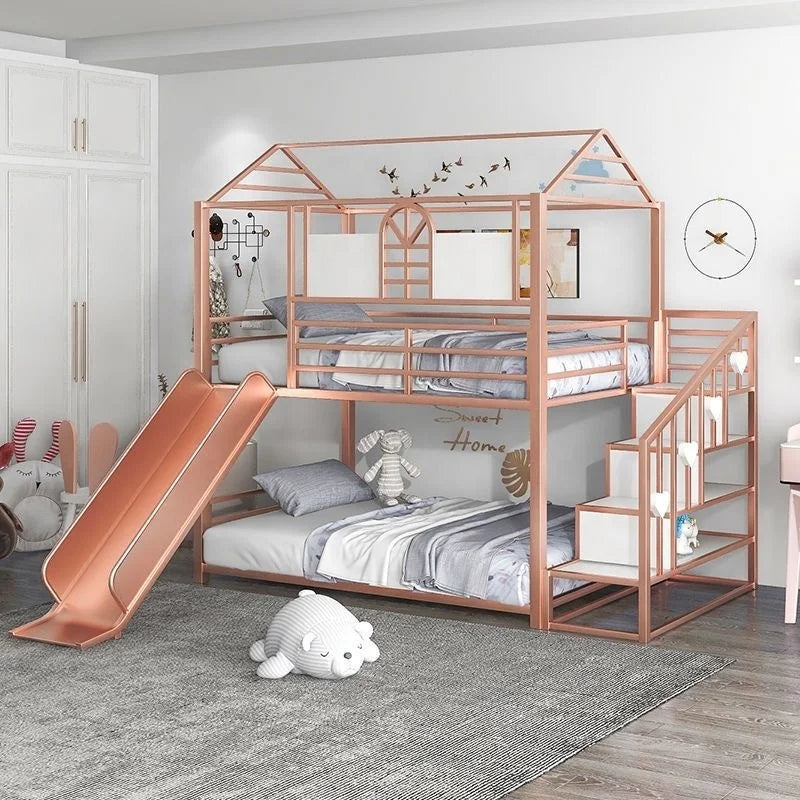 Stylish Wooden Kids Bunk Bed Playhouse Frame
