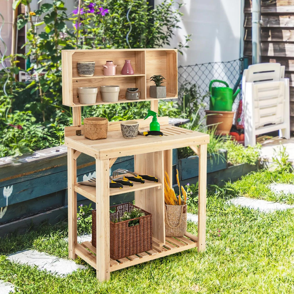 Space Saving Garden Work Table with Built-in Storage