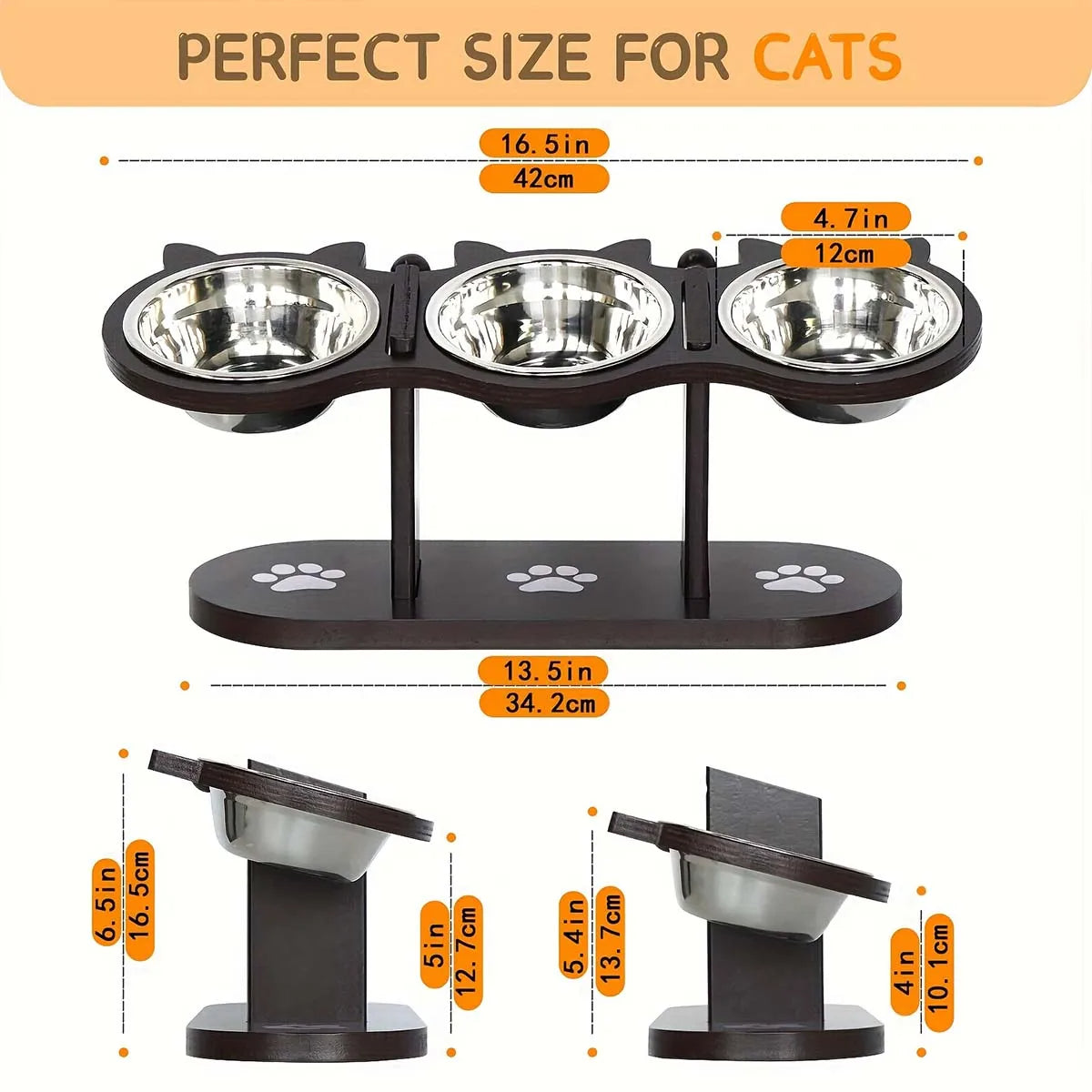Pet Raised Food Bowl with 3 Metal Feeding Stations