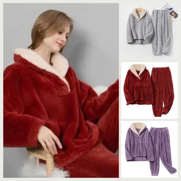 Cozy Women's Fleece Sleepwear Set Long Sleeve Pajamas