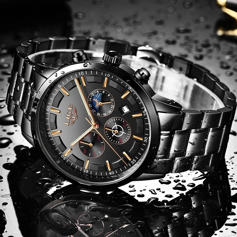 Tough Black Quartz Military Watch - Water Resistant Timepiece