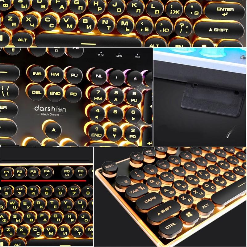 Vintage Gaming Keyboard Round Backlit Keycaps