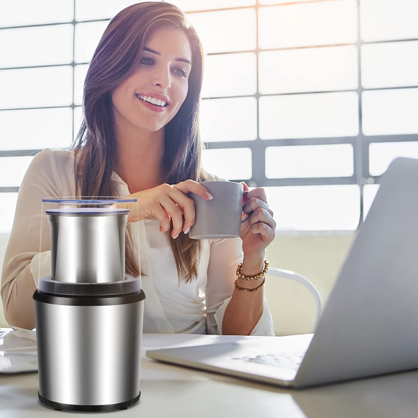 Compact Coffee and Spice Mill with Detachable Container