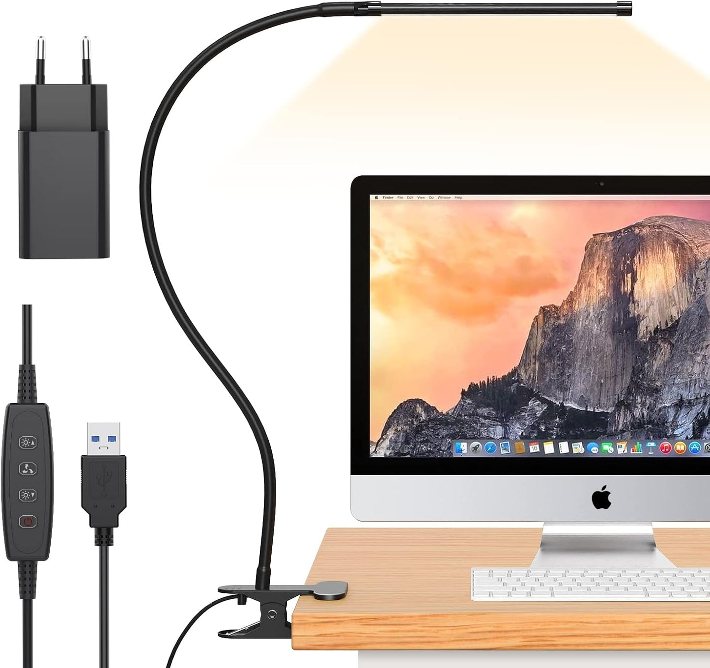 Bright LED Clamp On Desk Lamp with USB Charger