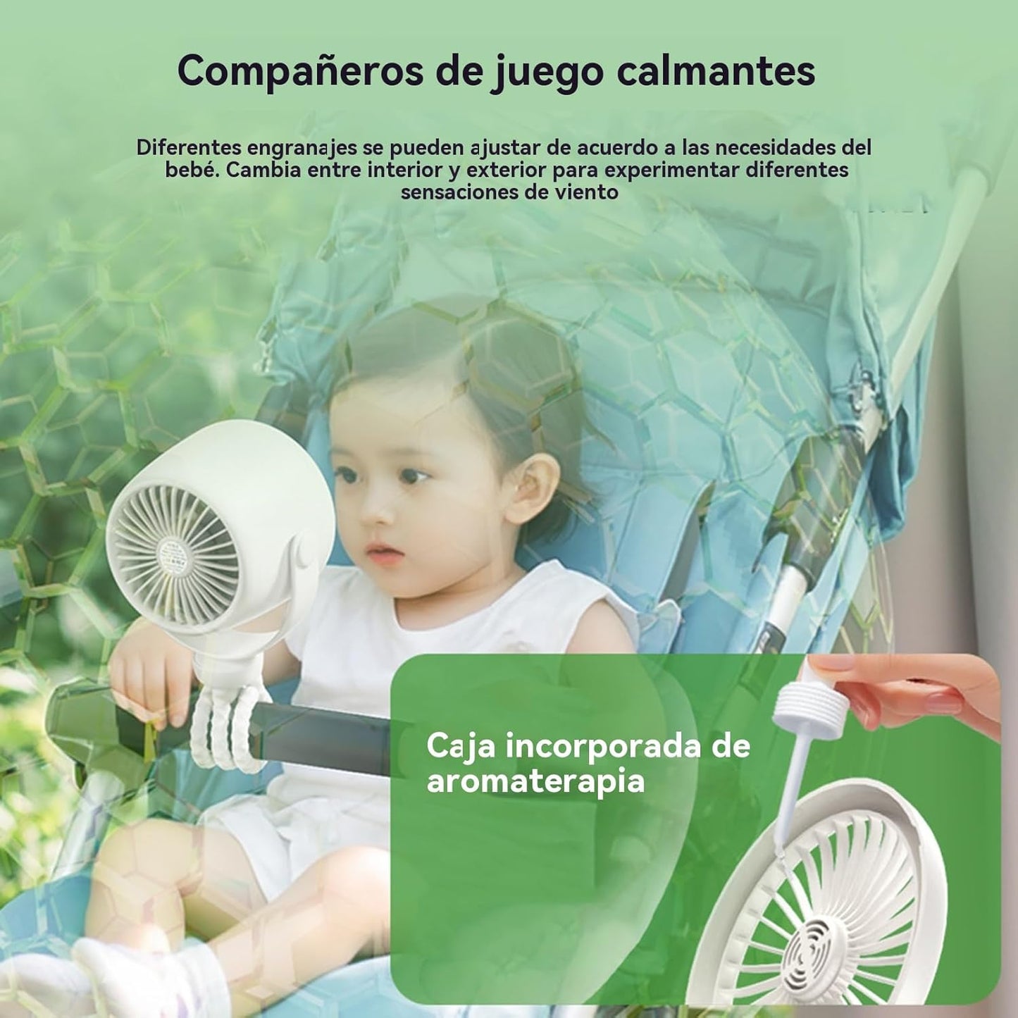 Portable Baby Stroller Fan with LED Nightlight 100 Settings