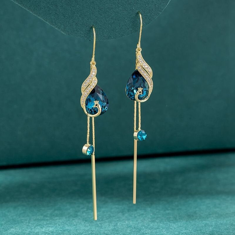 Asian Inspired Blue Dangle Drop Earrings - Pexav