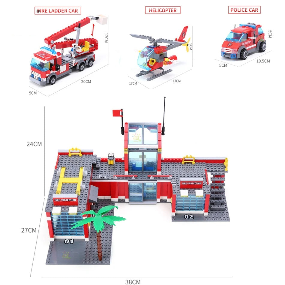 774 Pcs City Fire Station Building Set Including Fire Station, Fire Truck, Fire Helicopter, Fire Fighter, City Building, Safe for Ages 6+