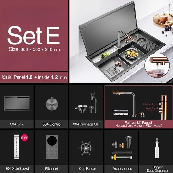 Space Saving Kitchen Sink Cup Rinser Black Flip Lid