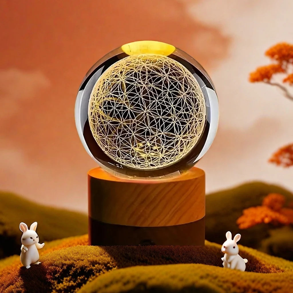Crystal Ball with 3D Flower of Life Design and Color Changing LED Light – Decorative Night Light for Meditation and Home Decor 4
