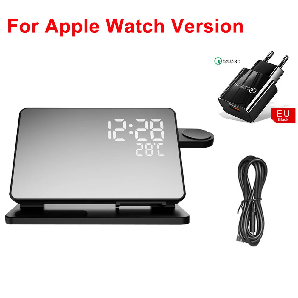 Compact Triple Charging Pad with Clock for iPhone & Accessories