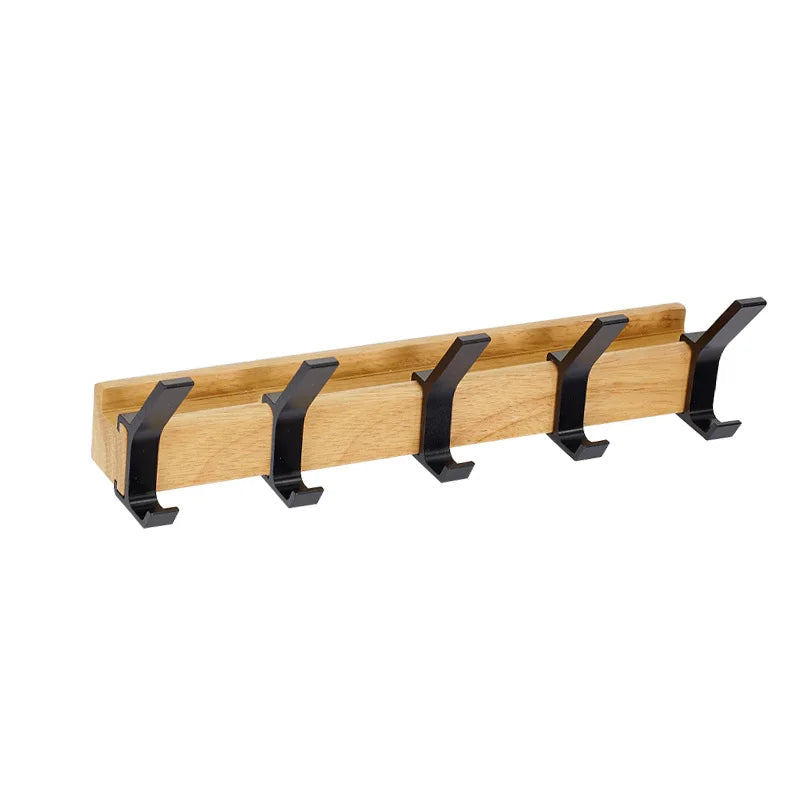 Space Saving Wooden Hook Rack with 5 Adjustable Hooks
