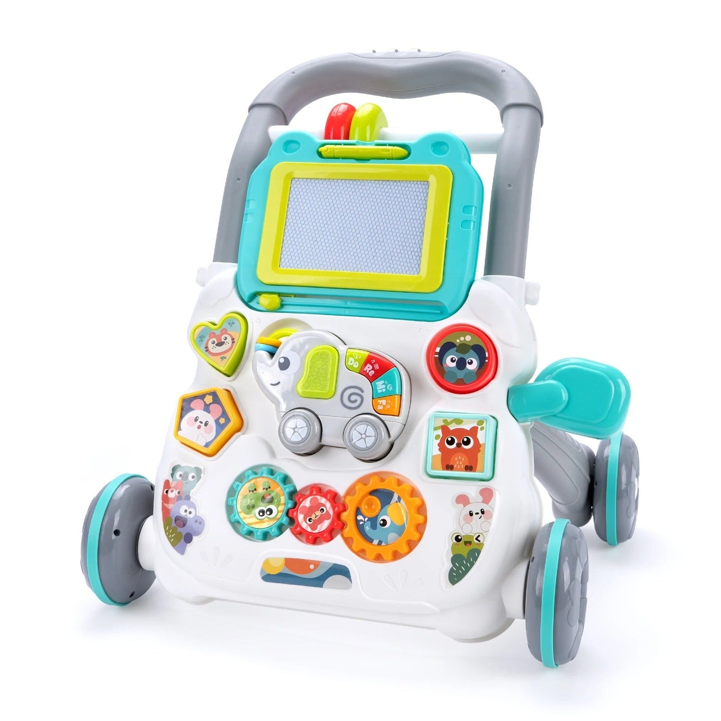 Multifunctional Push Walker Toy with Sound, Lights, Drawing Board, and Activity Panel, Safe for Ages 1+