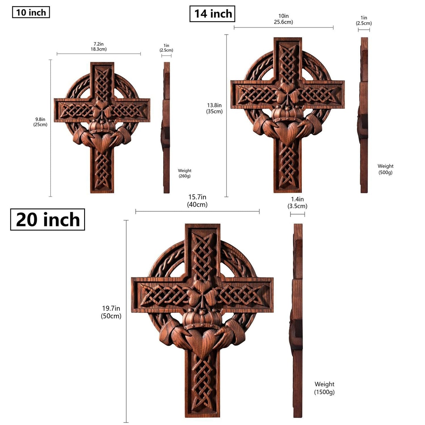 Rustic Claddagh Love Cross Wall Art – Intricate Wooden Celtic Knot Carving for Meaningful Room & Holiday Gift Decor