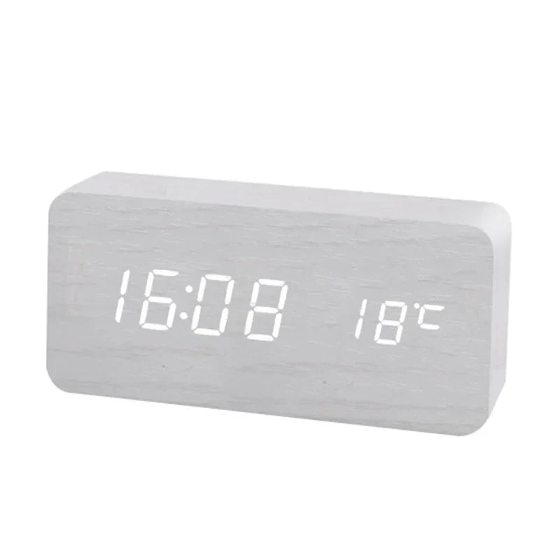 Quiet Wooden LED Desk Alarm Clock