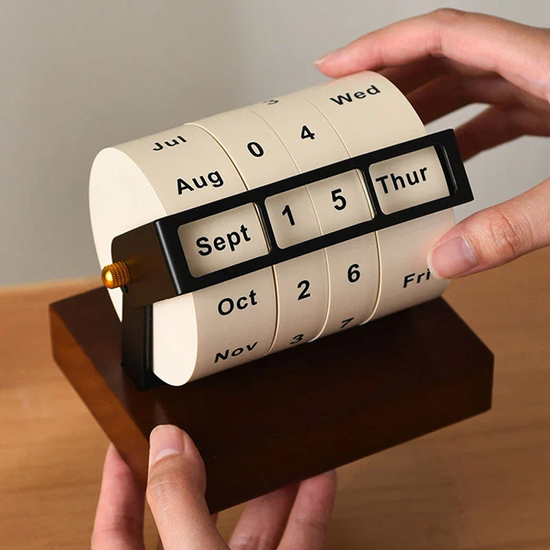 Classic Wooden Spinning Desktop Calendar - Pexav