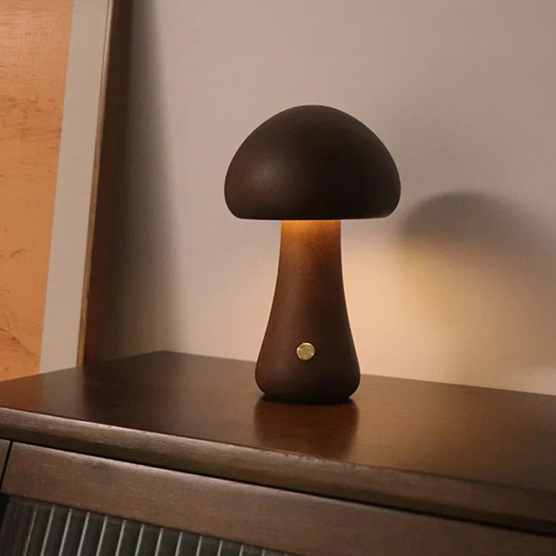 Sensory Switch Wood Mushroom LED Bedside Lamp
