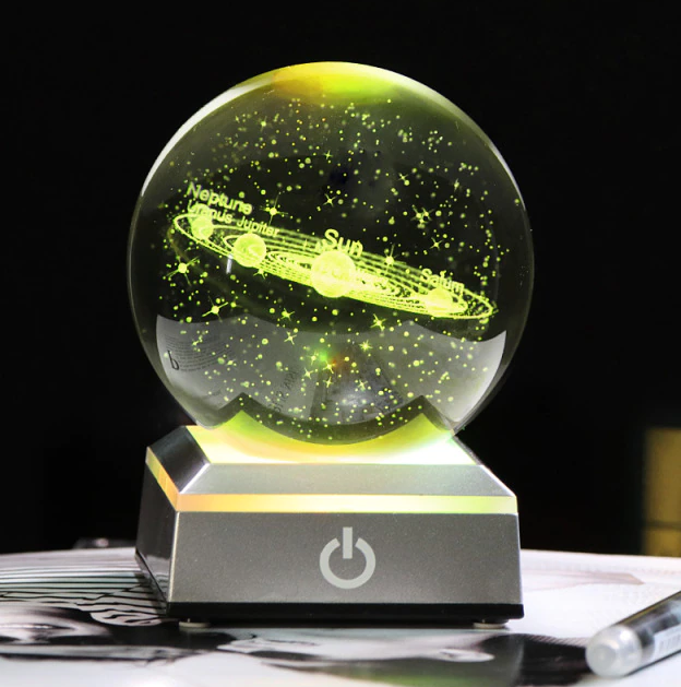 Colorful Crystal Globe Solar System Lamp with LED Base