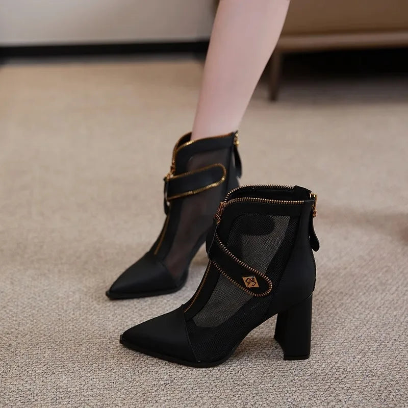 Breathable Mesh Low Heel Ankle Boots for Women