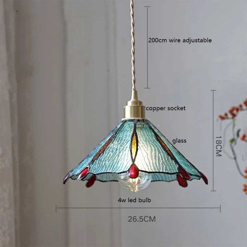 Vintage Tiffany Stained Glass Pendant Light