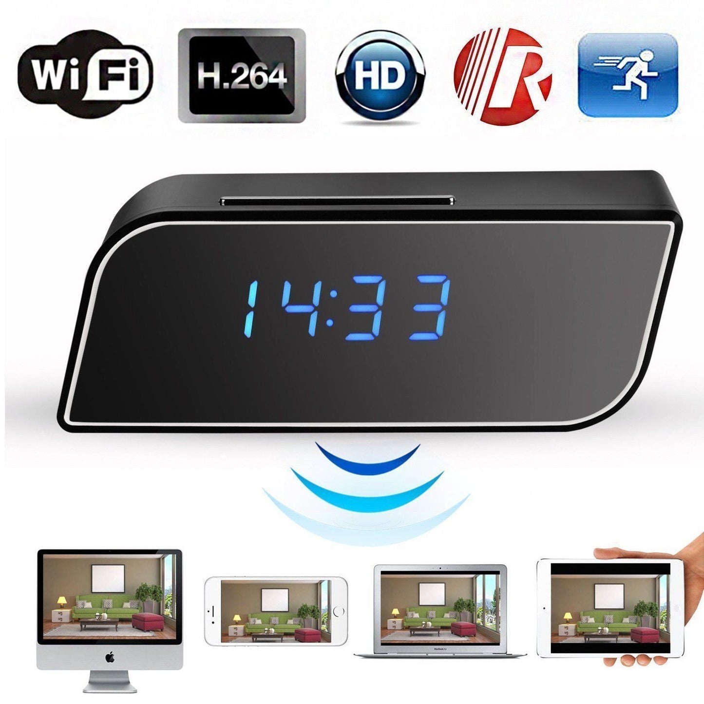 1080P Wireless Wifi IR Motion Security Clock - Balma Home