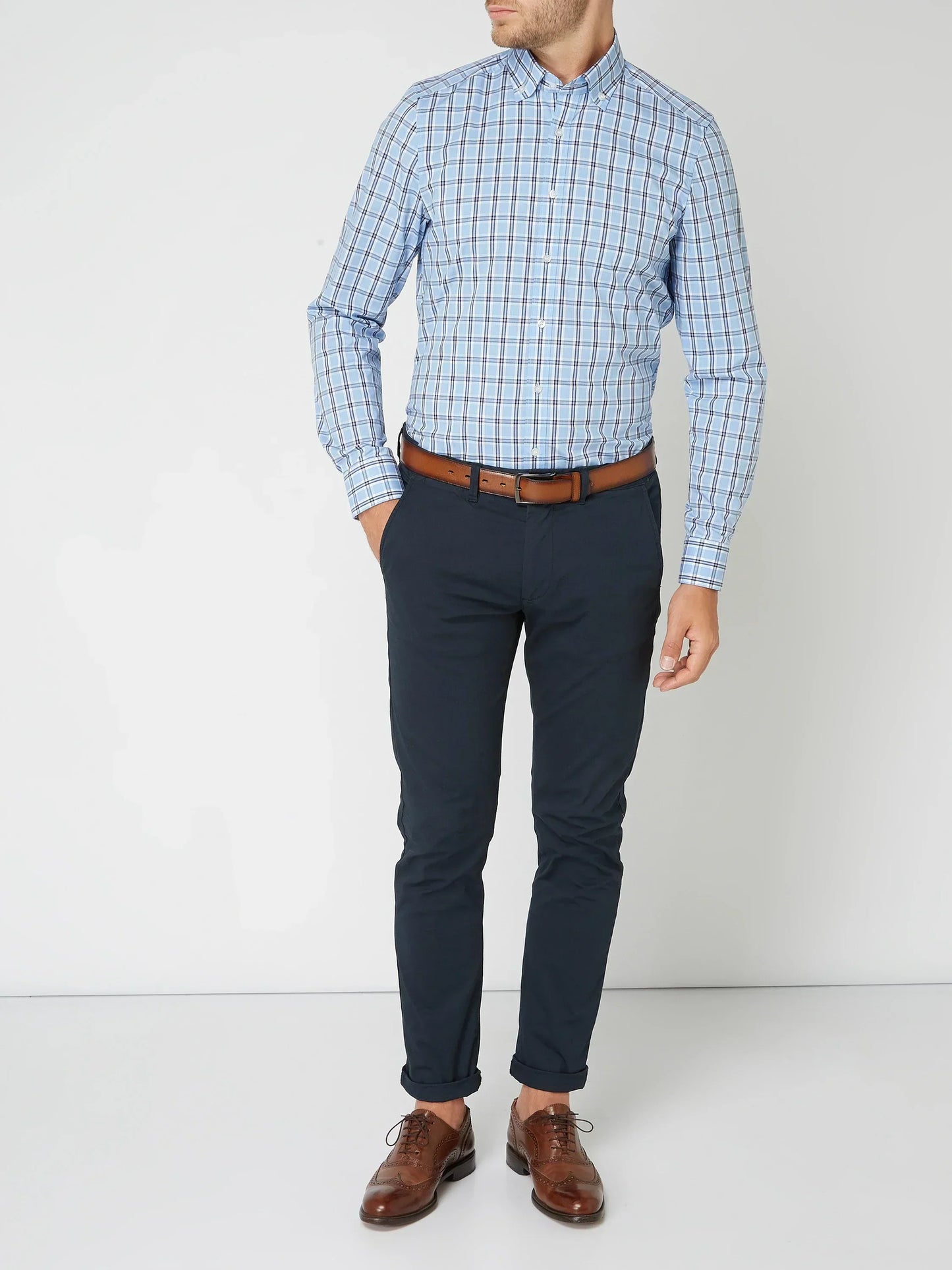 Checked Cotton Shirt - Victor-Dark Blue-XS-Nora Luxe