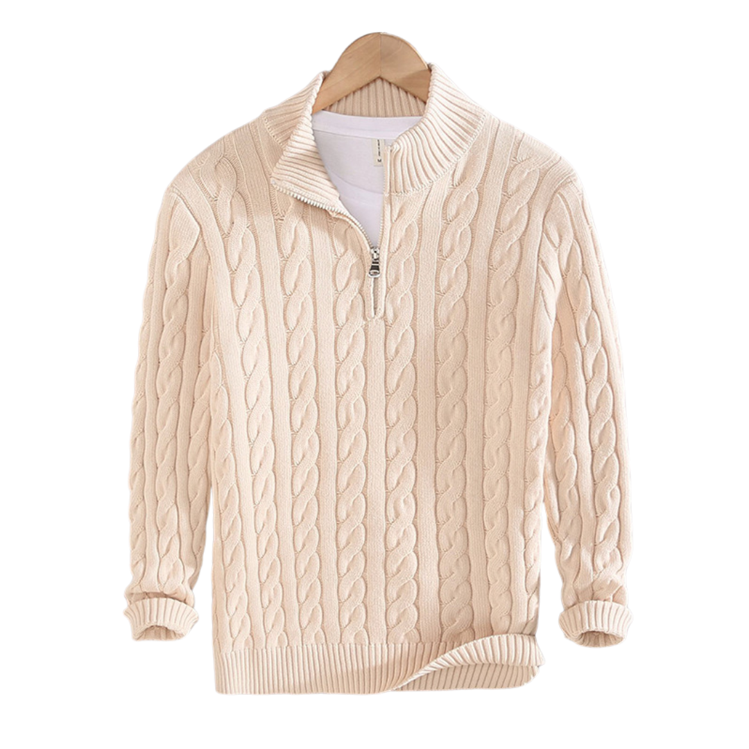 Comfortable Men's Half Zip Sweater - Vincent-Beige-S-Nora Luxe