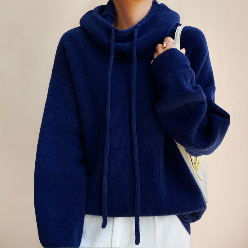 Comfortable Merino Wool Women's Sweater - Isabelle-Dark blue-S-Nora Luxe