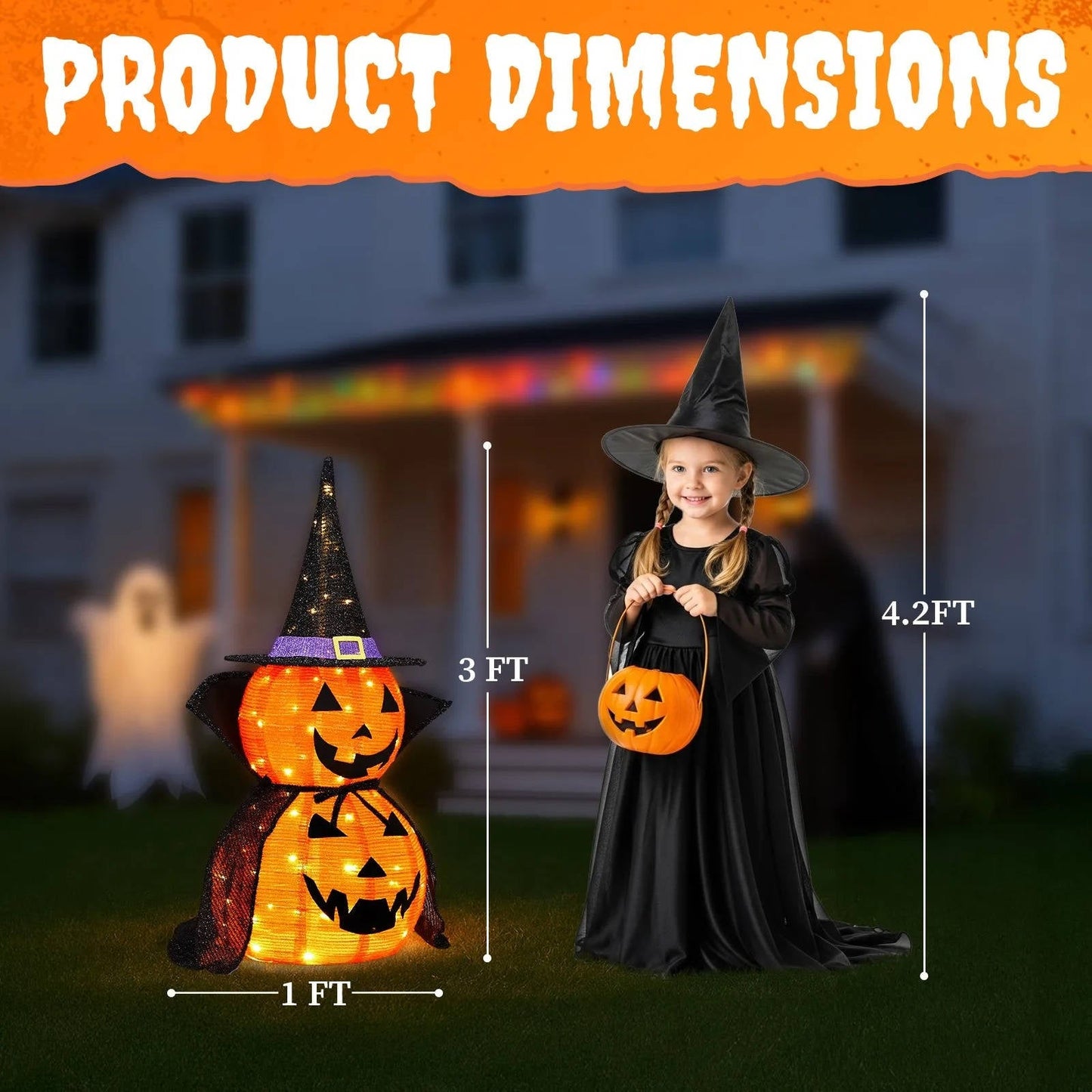 2 Pack 3ft Outdoor Solar Pumpkin Decor Lights
