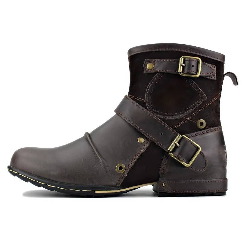 Classic Leather Buckle Ankle Boots