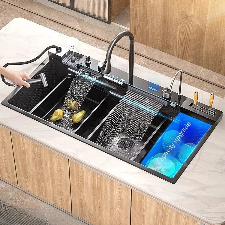 Modern LED Touch Kitchen Sink Faucet with Waterfall Feature - Pexav