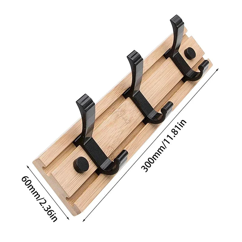 Space-Saving Wooden Coat Hook Rack with Sliding Bars