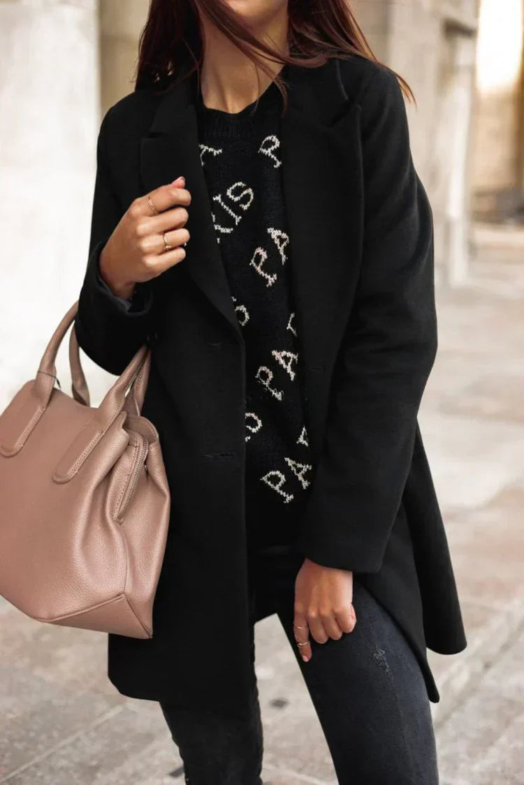 Fashionable Wool Ladies Winter Coat - Eleanor-Black-S-Nora Luxe