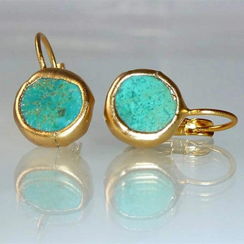 Turquoise Drop Earrings in Gold Tone - Pexav