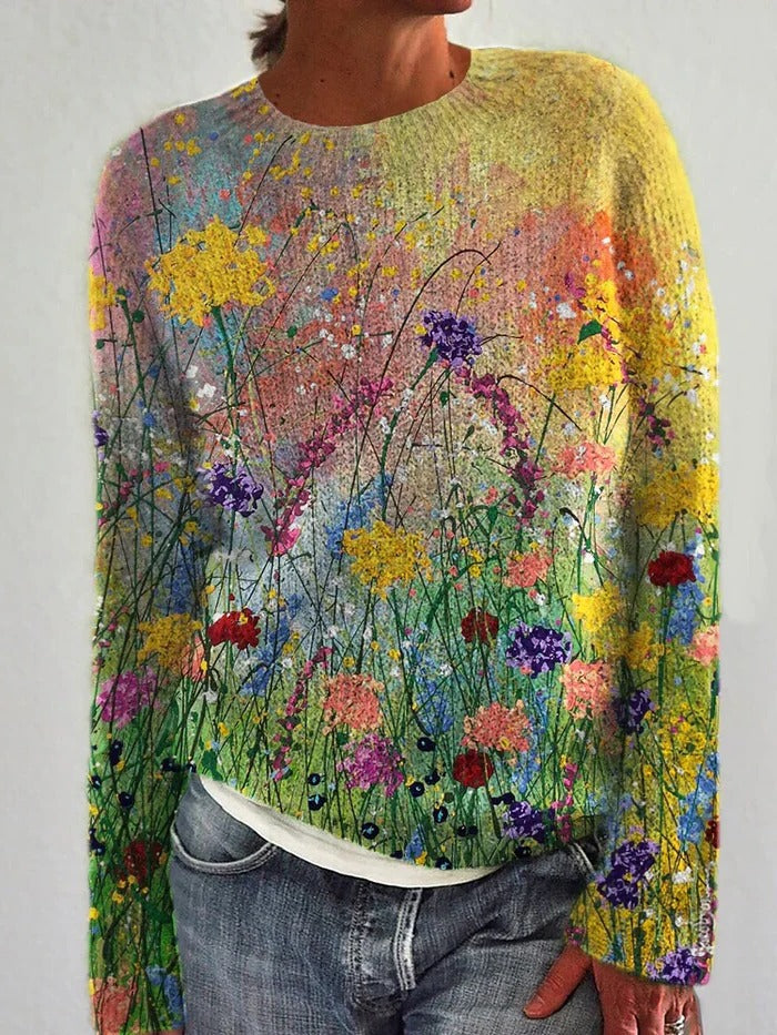 Colorful Floral Print Comfy Sweatshirt - Pexav