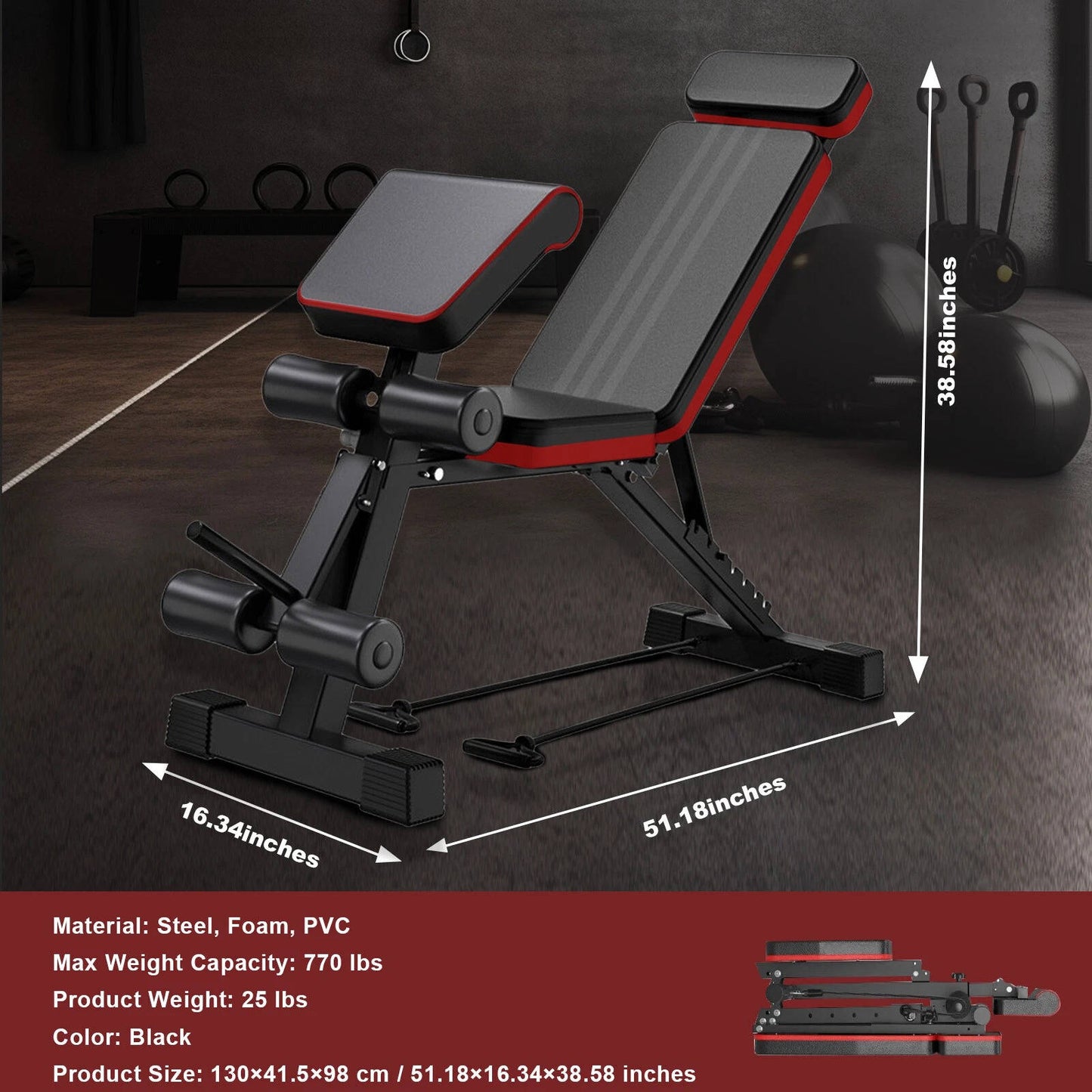 Compact Folding Workout Bench Adjustable Incline