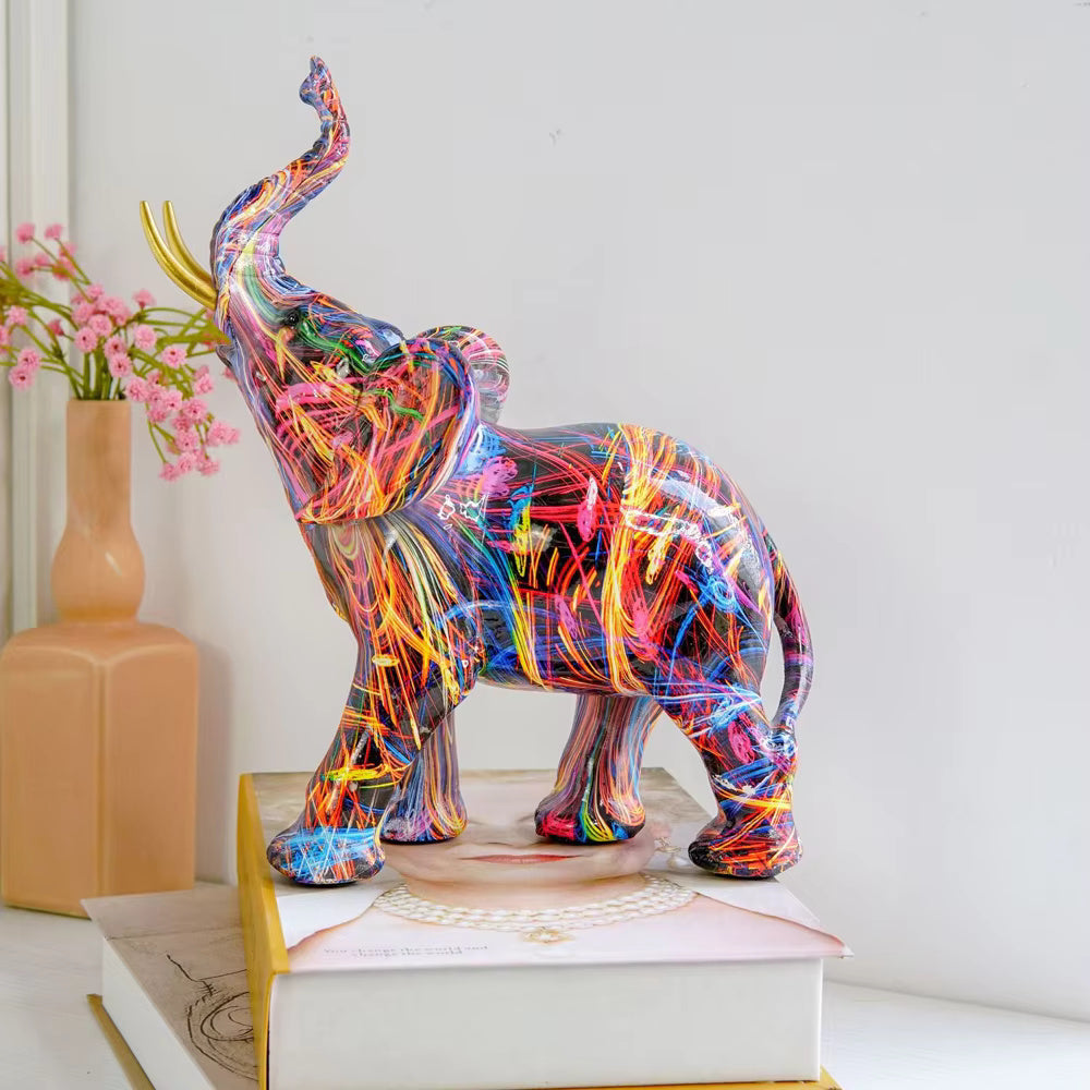 Vibrant Art Elephant Statue – Bright Resin Figurine