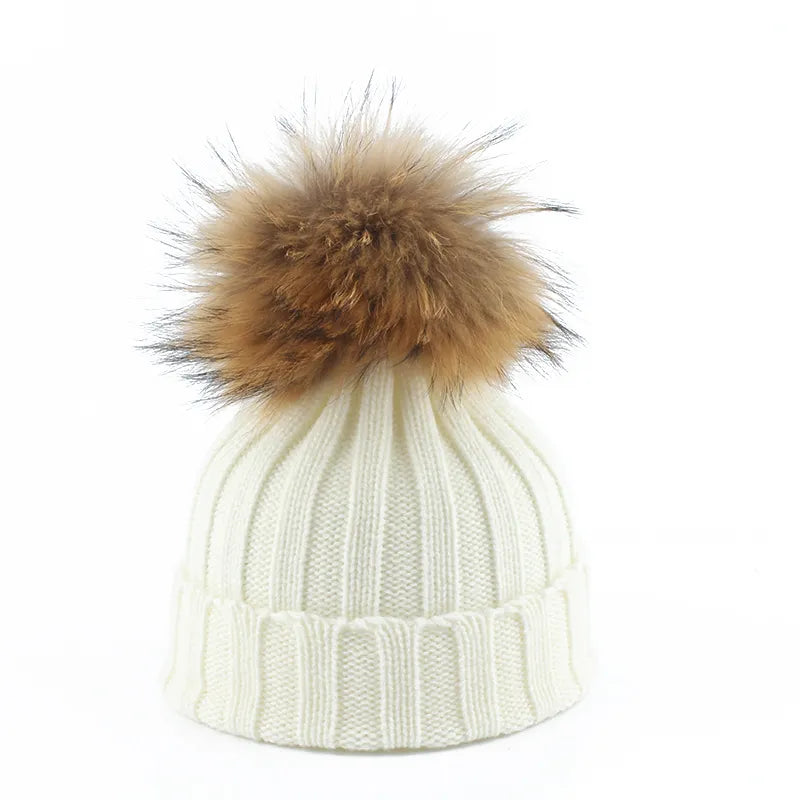 Knitted Winter Pom-Pom Hat - Felina-White-Nora Luxe