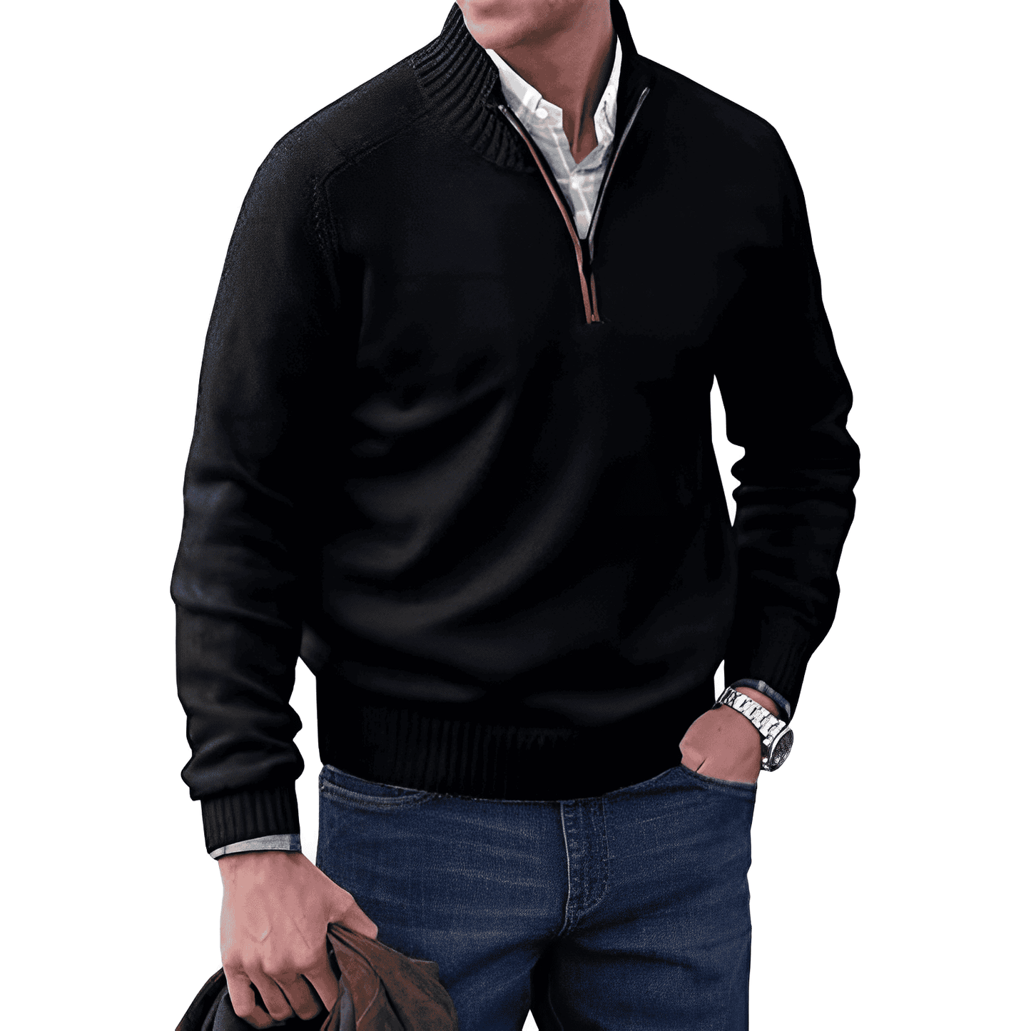 Luxury Cashmere Men's Sweater with Zip - Lucas-Black-XS-Nora Luxe