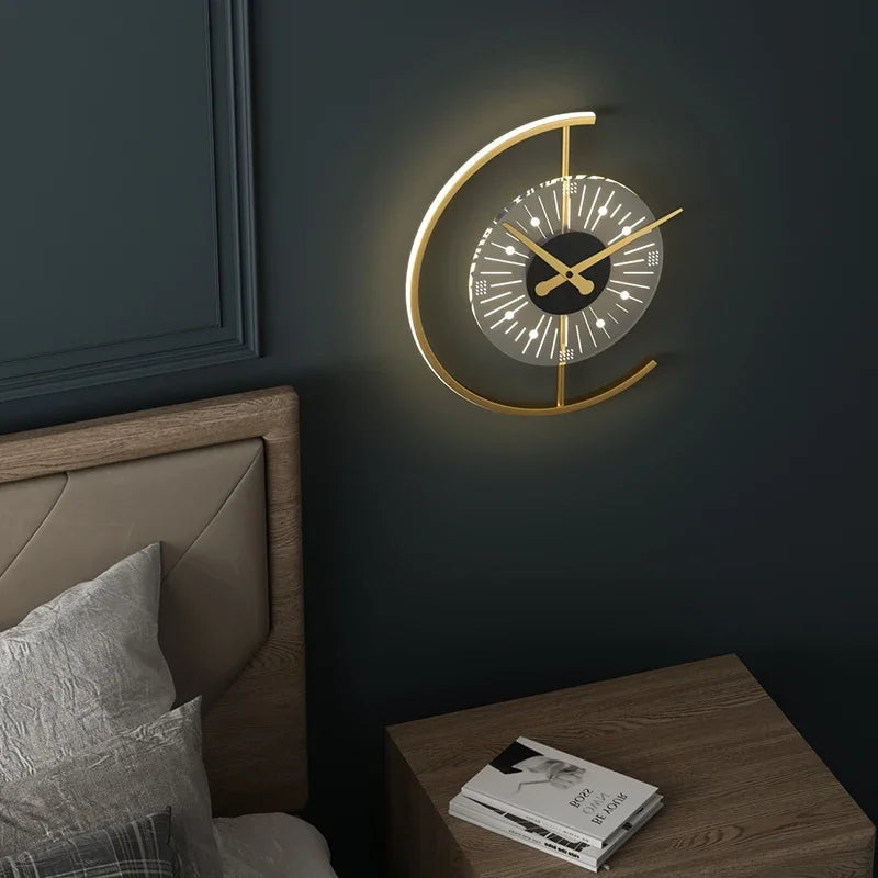 Modern Golden Illuminated Clock - Elysium-Gold-3-Color Light-Nora Luxe