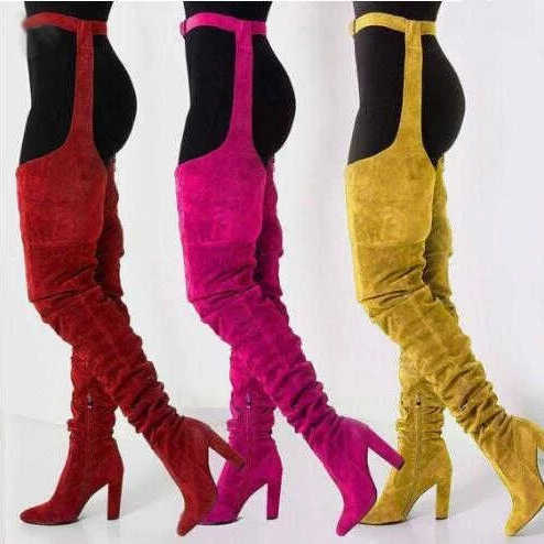 Tall Faux Suede Over Knee High Heel Boots