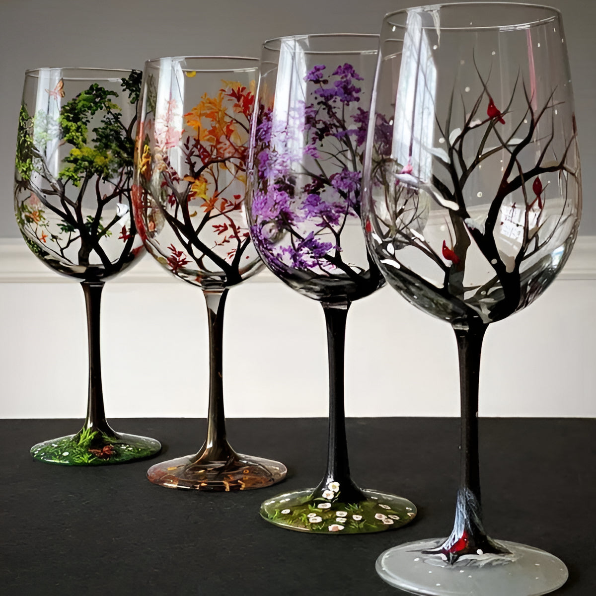 Colorful Tree Hand Painted Wine Glasses