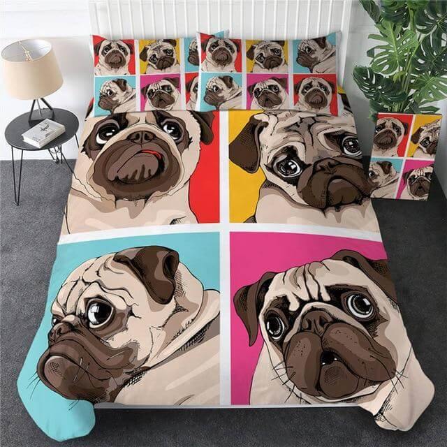 Colorful Pug Puppy 3pc Soft Bedding Set
