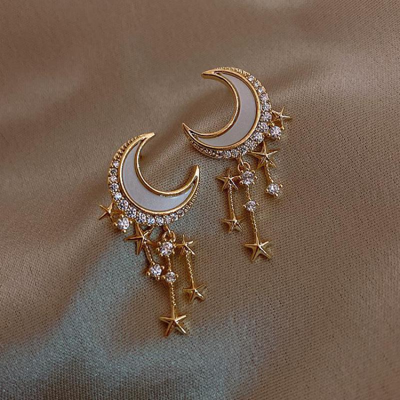 Asian Inspired Moon Star Stud Earrings - Pexav