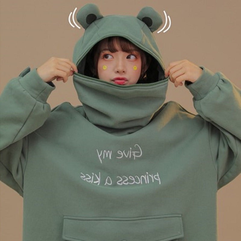 Asian Inspired Frog Long Sleeve Hooded Sweatshirt - Pexav