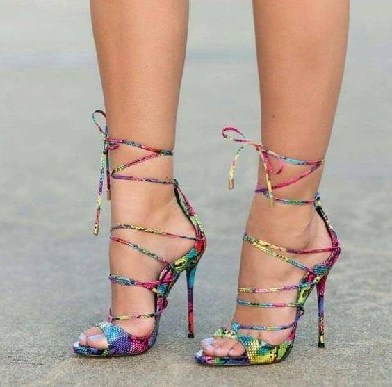 Vibrant Snake Print Ankle Strap Heels - Pexav