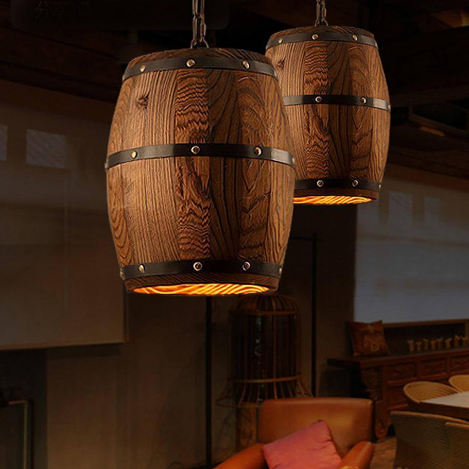 Unique Rustic Wooden Barrel Pendant Light Fixtures - Pexav