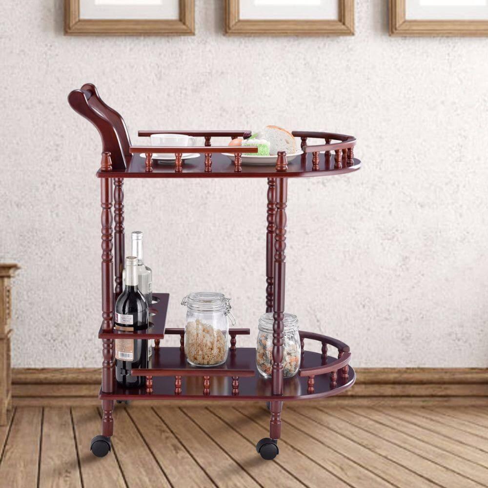 Sturdy 2 Tier Wood Serving Cart for Kitchen - Pexav